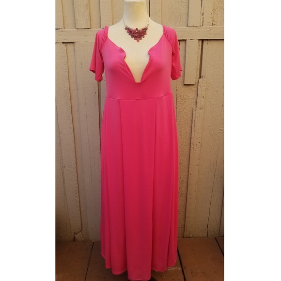 2x New Plus Size Pink Deep V Neck Long Dress - Picture 3 of 7
